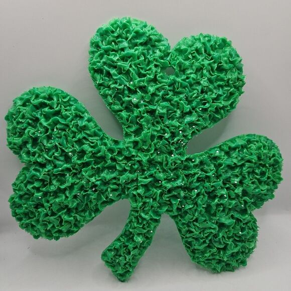 Vtg 10" H Melted Popcorn Plastic Decor St Patricks Day Holiday Green Clover Leaf - Picture 1 of 16